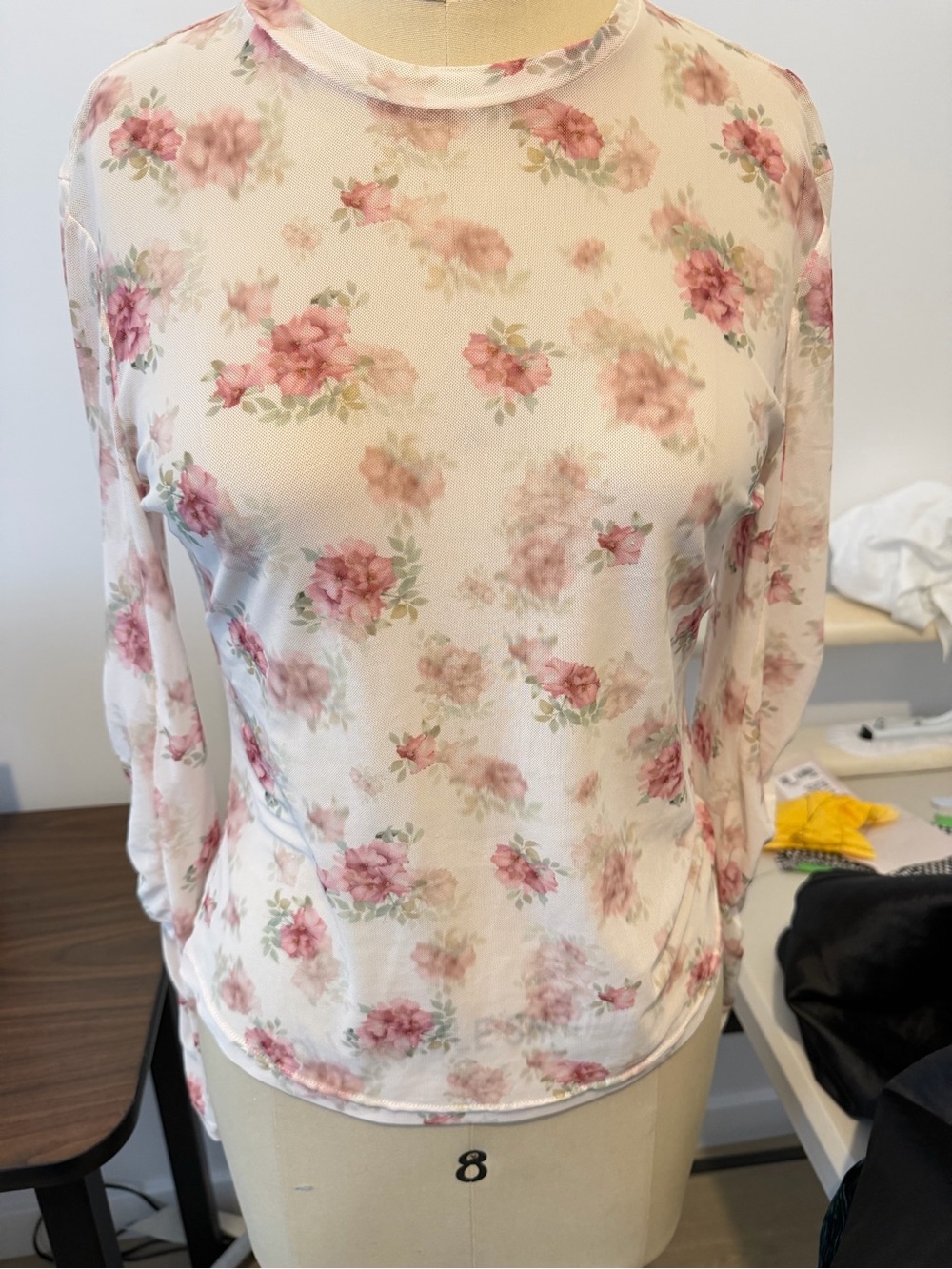 Floral Long-Sleeve Mesh Top - Pink Floral